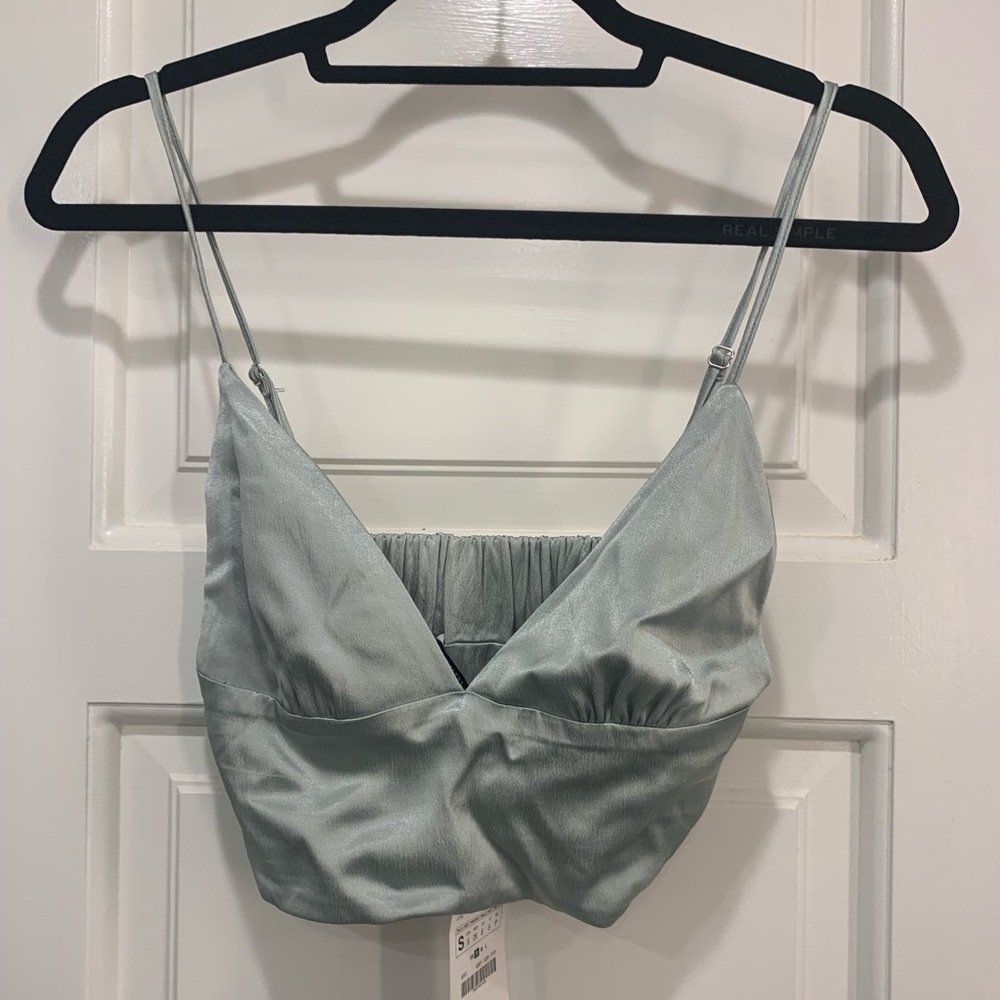 Zara silk bra top - green/blue color (size: s)